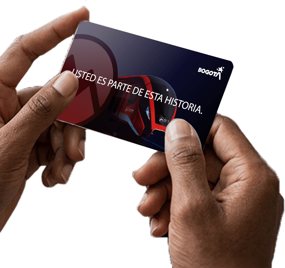 Manos sosteniendo la tarjeta conmemorativa del Metro de Bogotá